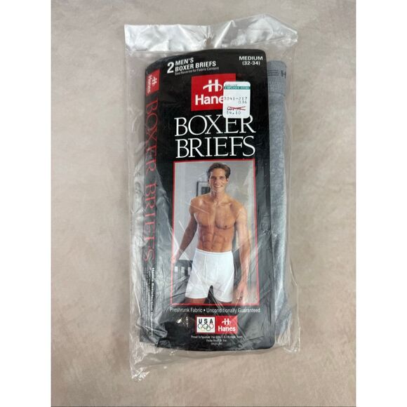 Vintage 1996 HANES Mens Boxer Briefs M 2 Pack Gray Made In USA 32-34 NOS - Picture 1 of 6